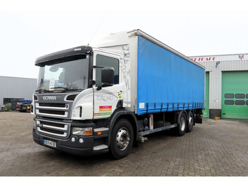 شاحنة ذات ستائر جانبية Scania P380 RETARDER, Rear camera, "as NEW state". France truck: صورة 3