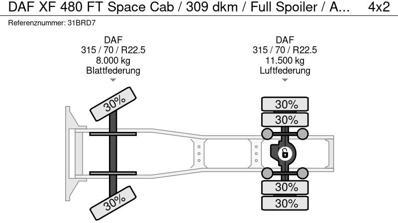 مقطورة السحب DAF XF 480 FT Space Cab / 309 dkm / Full Spoiler / APK TUV 02-26: صورة 19