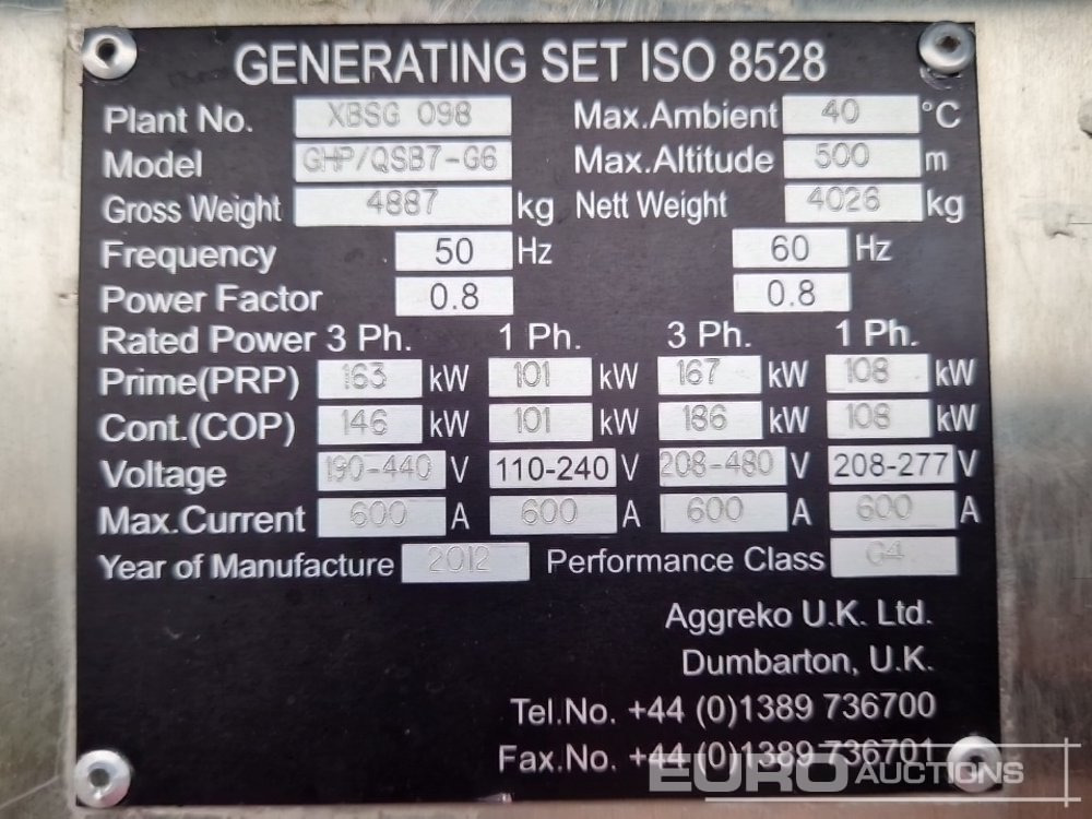 مجموعة المولد 2012 Aggreko 210kVA: صورة 18